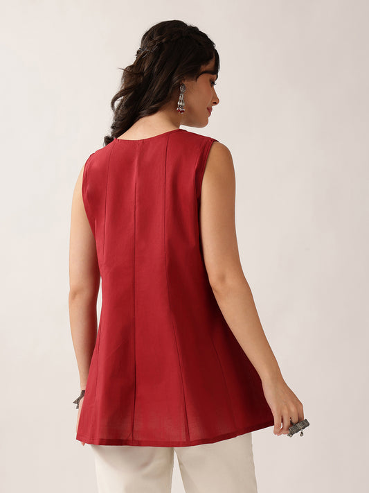 Maroon Floral A-Line Cotton Tunic