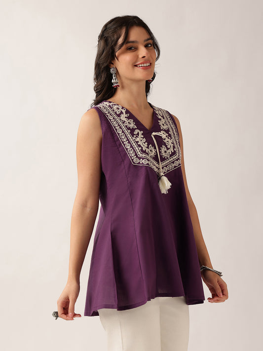 Voilet Floral A-Line Cotton Tunic