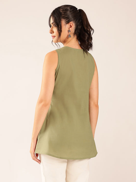 Pista Solid A-Line Cotton Stitched Tunic