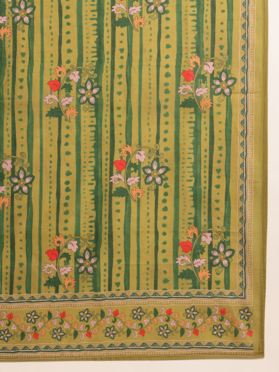 Mehendi Green Floral Straight Mul Cotton Kurta Set