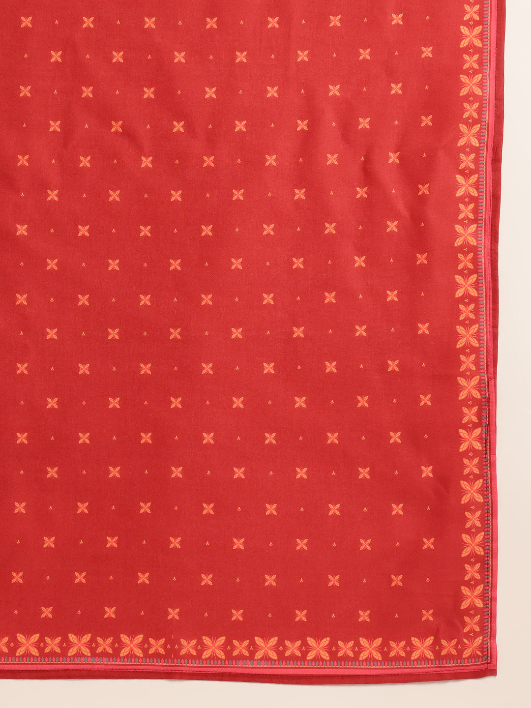 Rust Red Block Print Straight Mul Cotton Stitched Kurta set