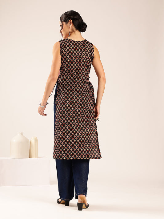 Black Ajrakh Straight Cotton Stitched Kurta