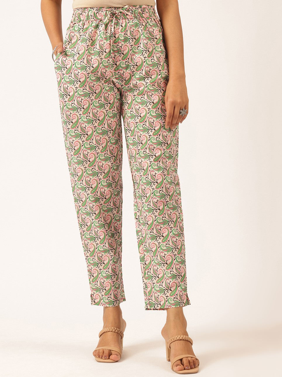 Peach Cotton Foil Printed Straight Kurta Set
