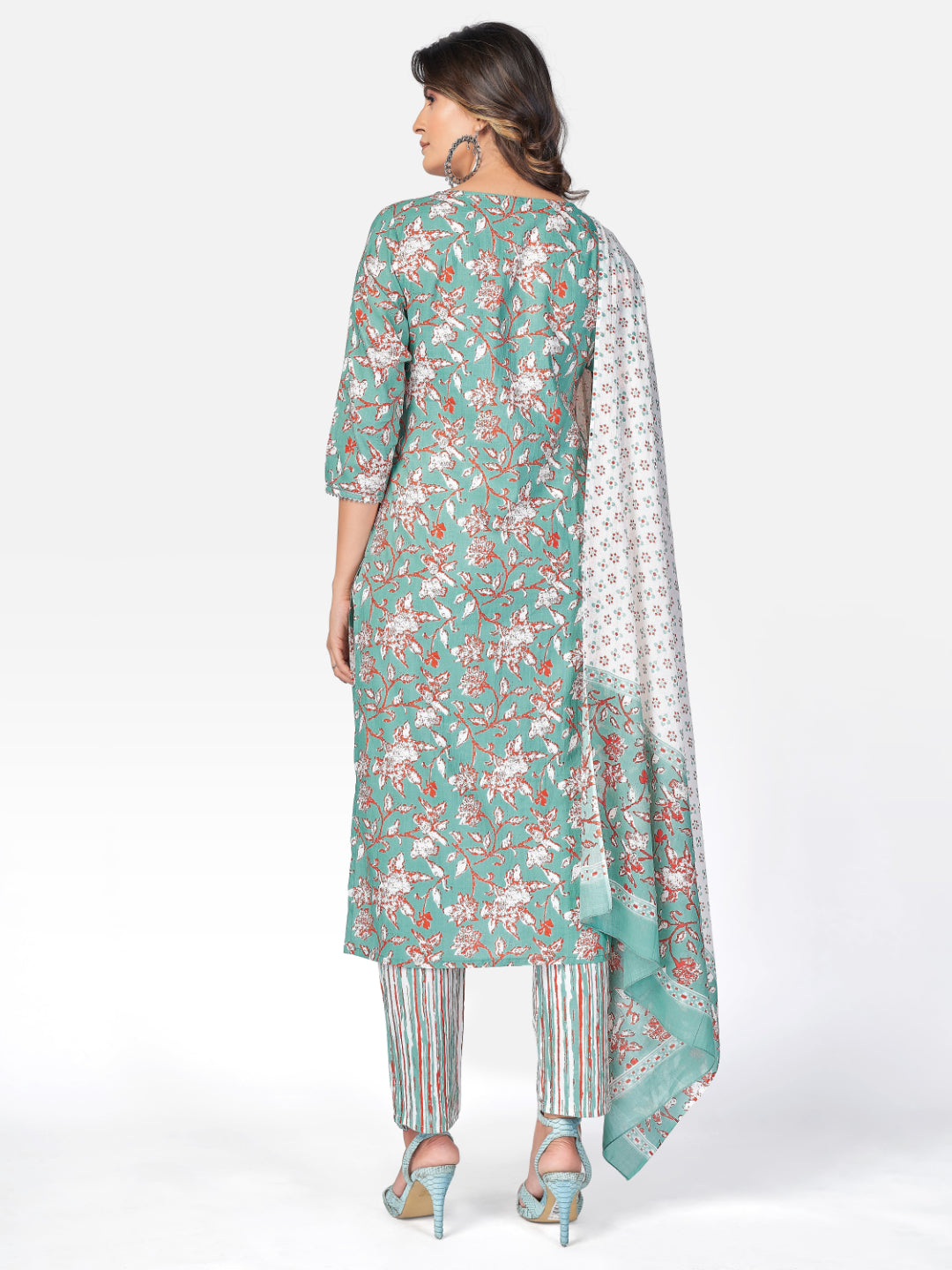 Sea Green Embroidered Straight Cotton Kurta Set