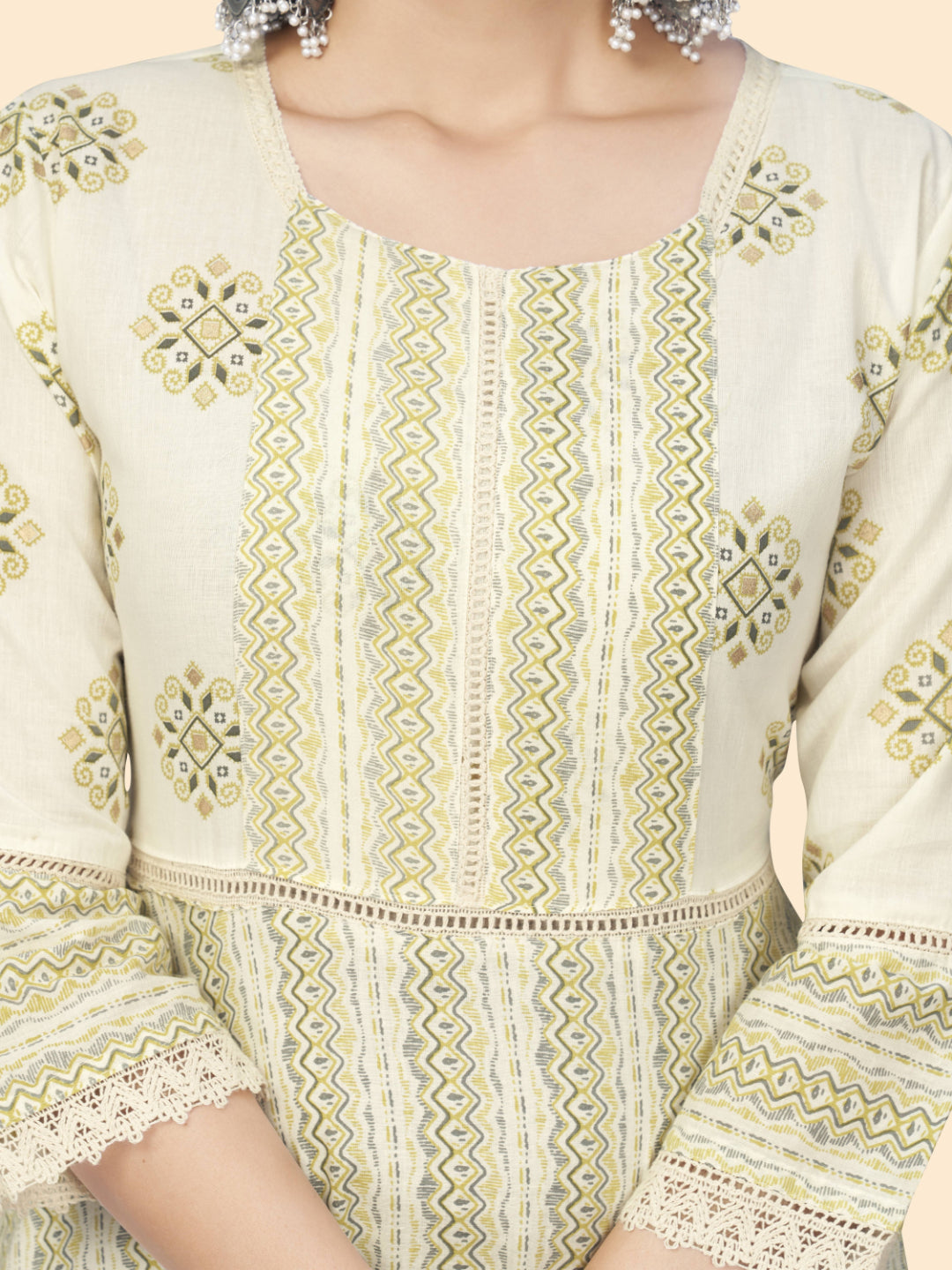 White Printed Flared Cotton Dress