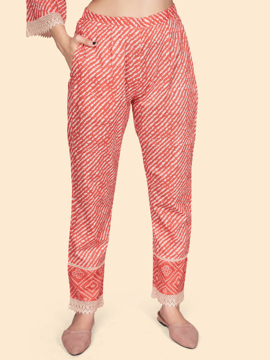 Orange Embroidered Flared Cotton Top With Pant