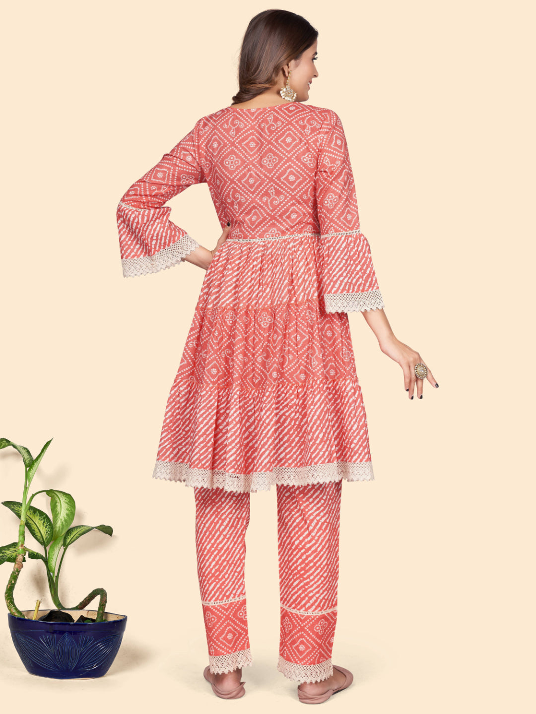 Orange Embroidered Flared Cotton Top With Pant