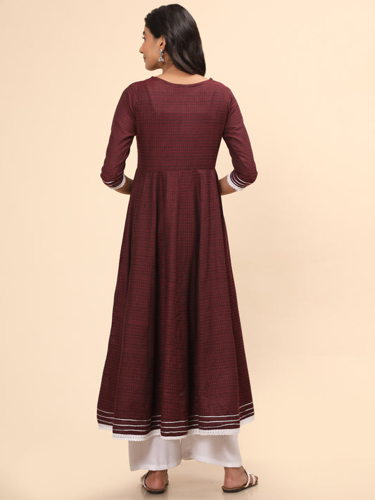 Purple Embroidered Anarkali Cotton Kurta
