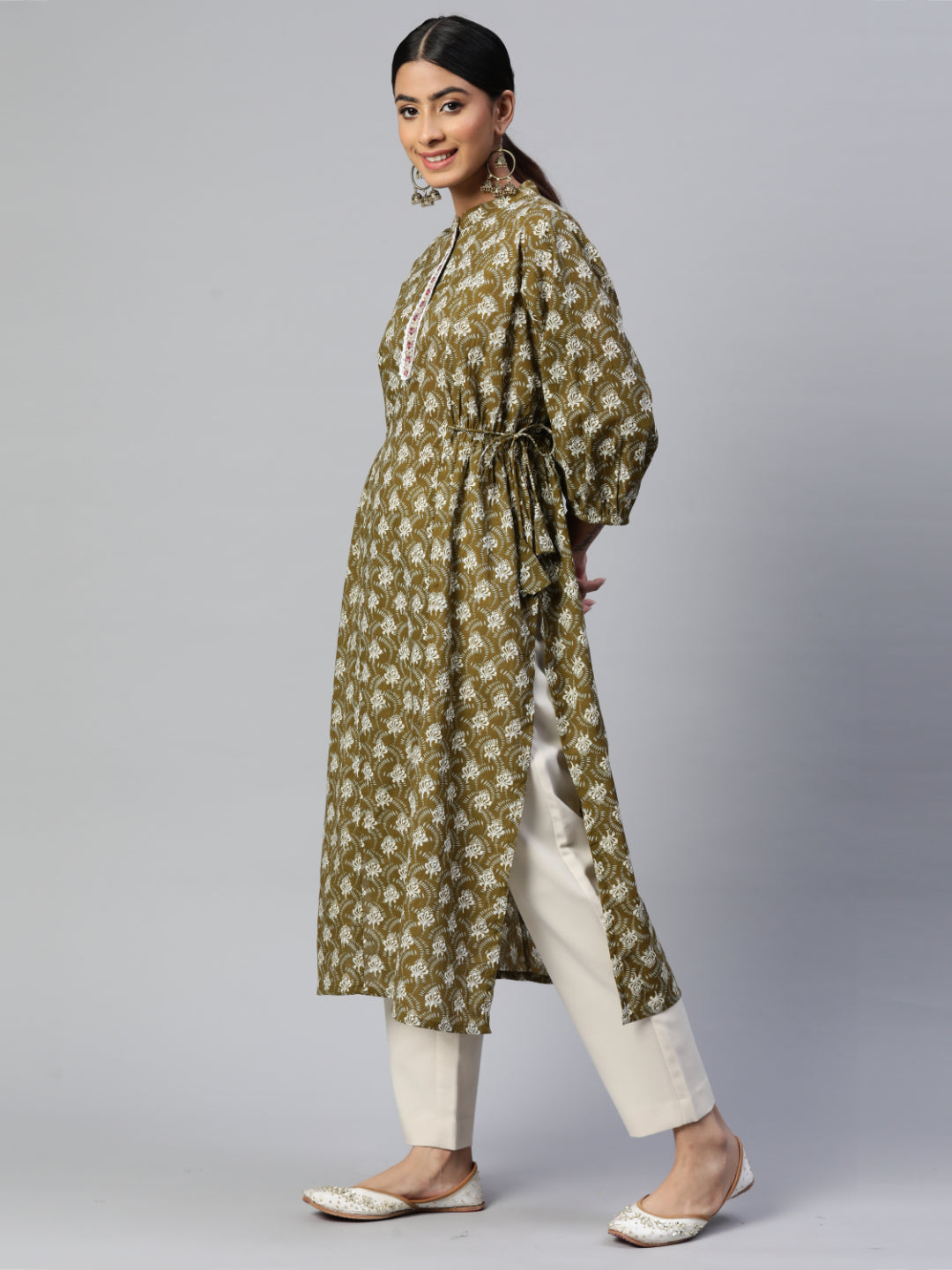 Green Emboridered Straight Cotton Kurta