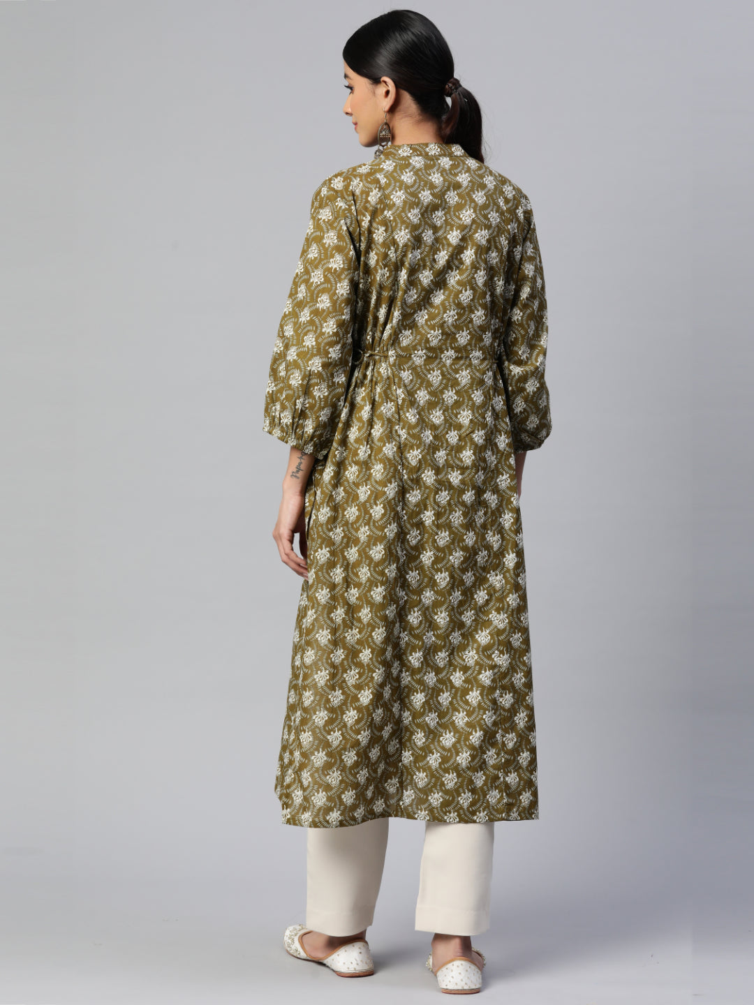 Green Emboridered Straight Cotton Kurta