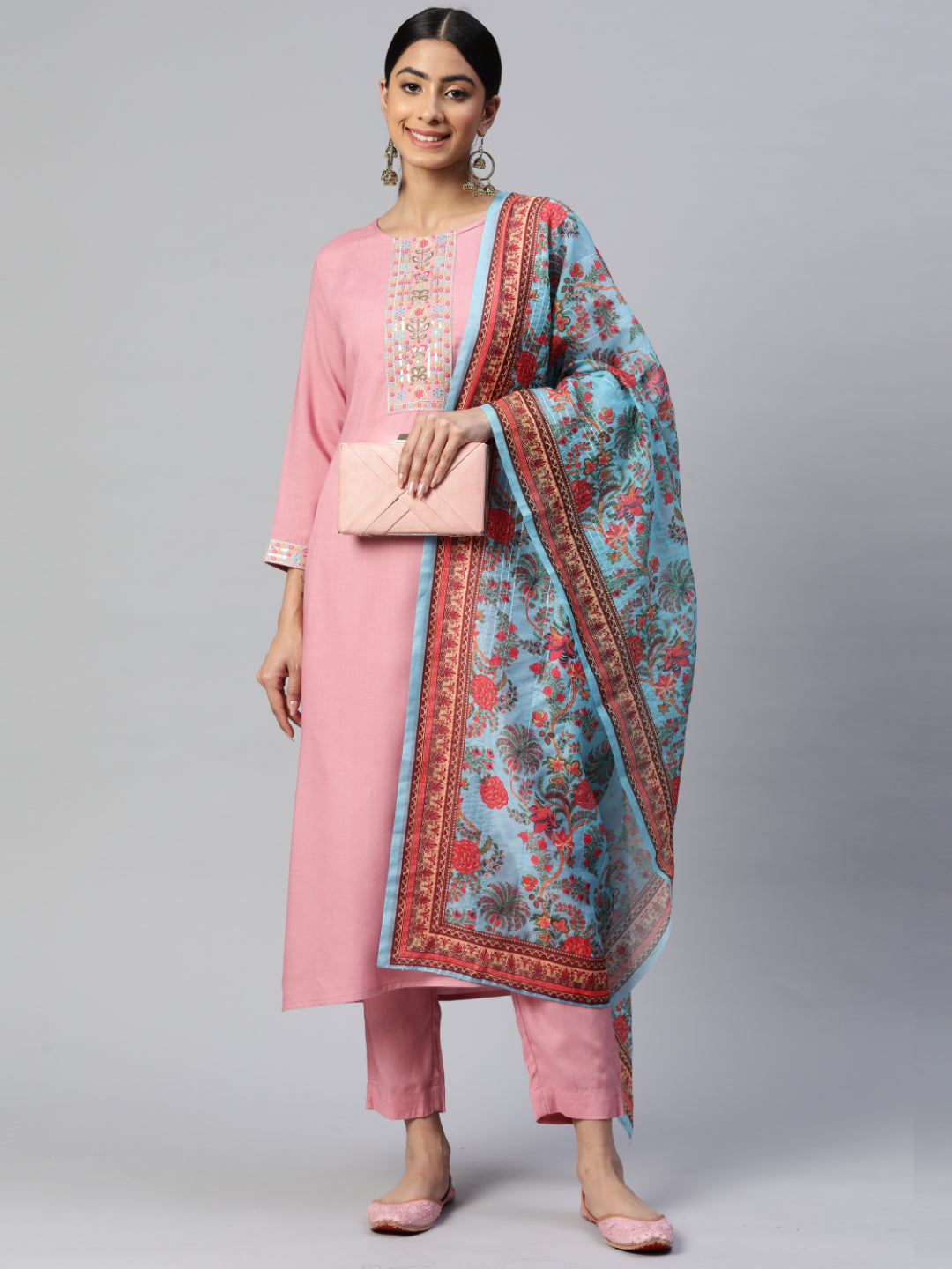 Light Pink Straight Rayon Kurta Set