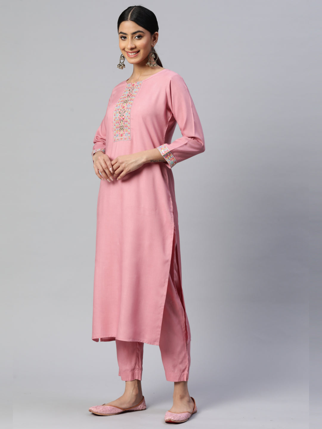 Light Pink Straight Rayon Kurta Set