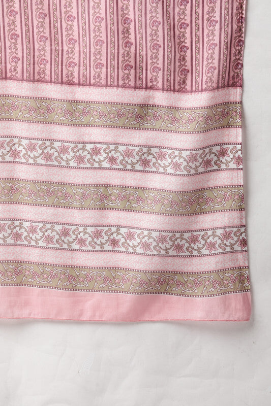 Baby Pink Embroidered Flared Cotton Kurta Set