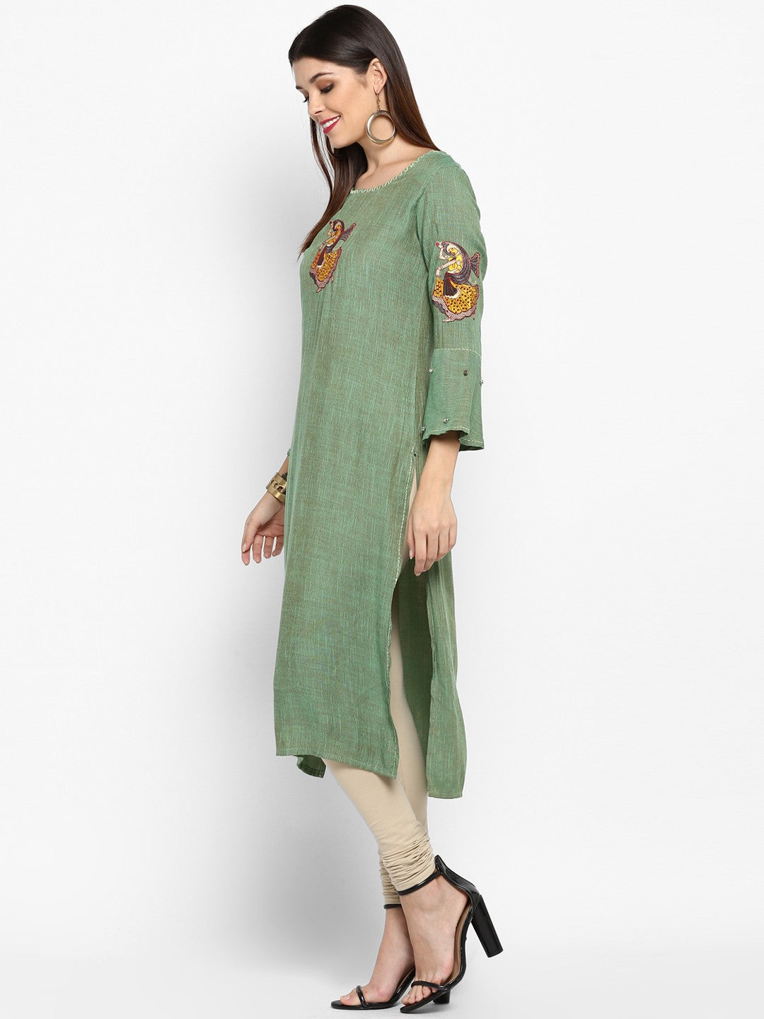 Parrot Green Rayon Straight Kurti