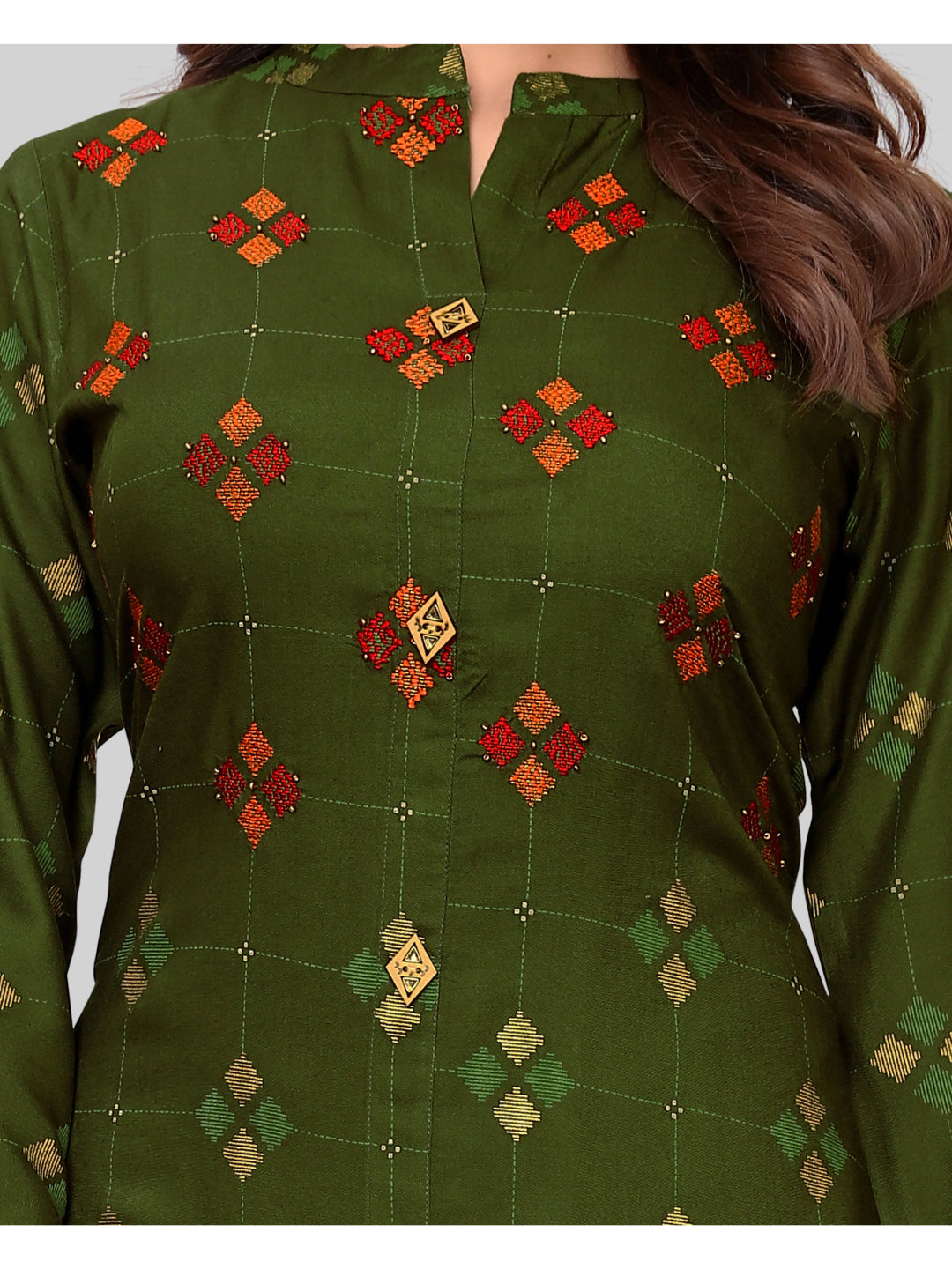 Mehendi Green Printed Rayon Straight Kurti