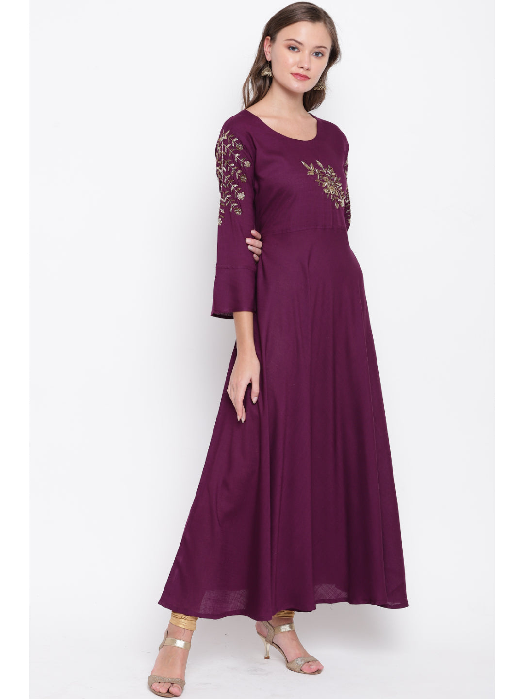 Purple Embroidered Anarkali Rayon Kurti