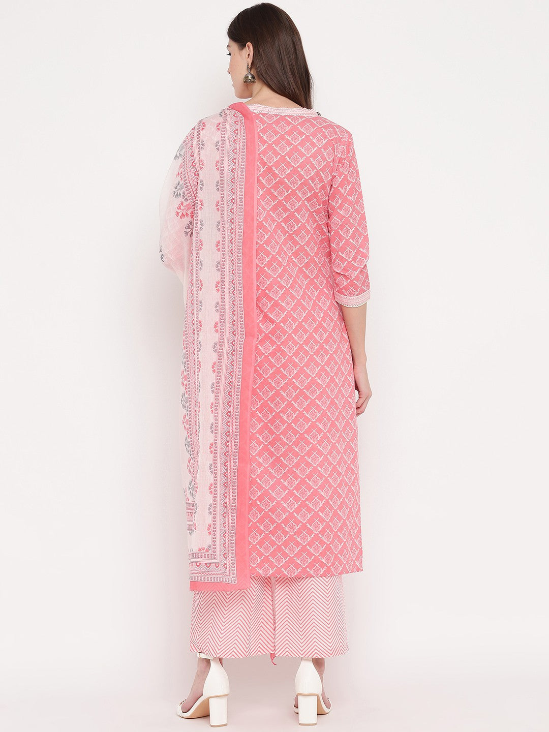 Light Pink Printed Straight Cotton Kurta Set