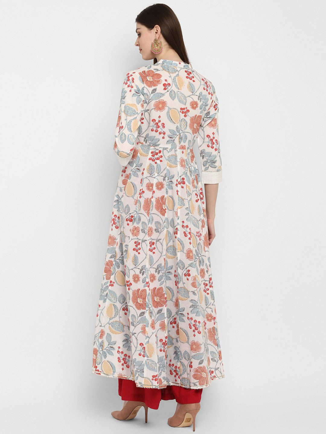 Off White Embroidered Anarkali Cotton Kurta