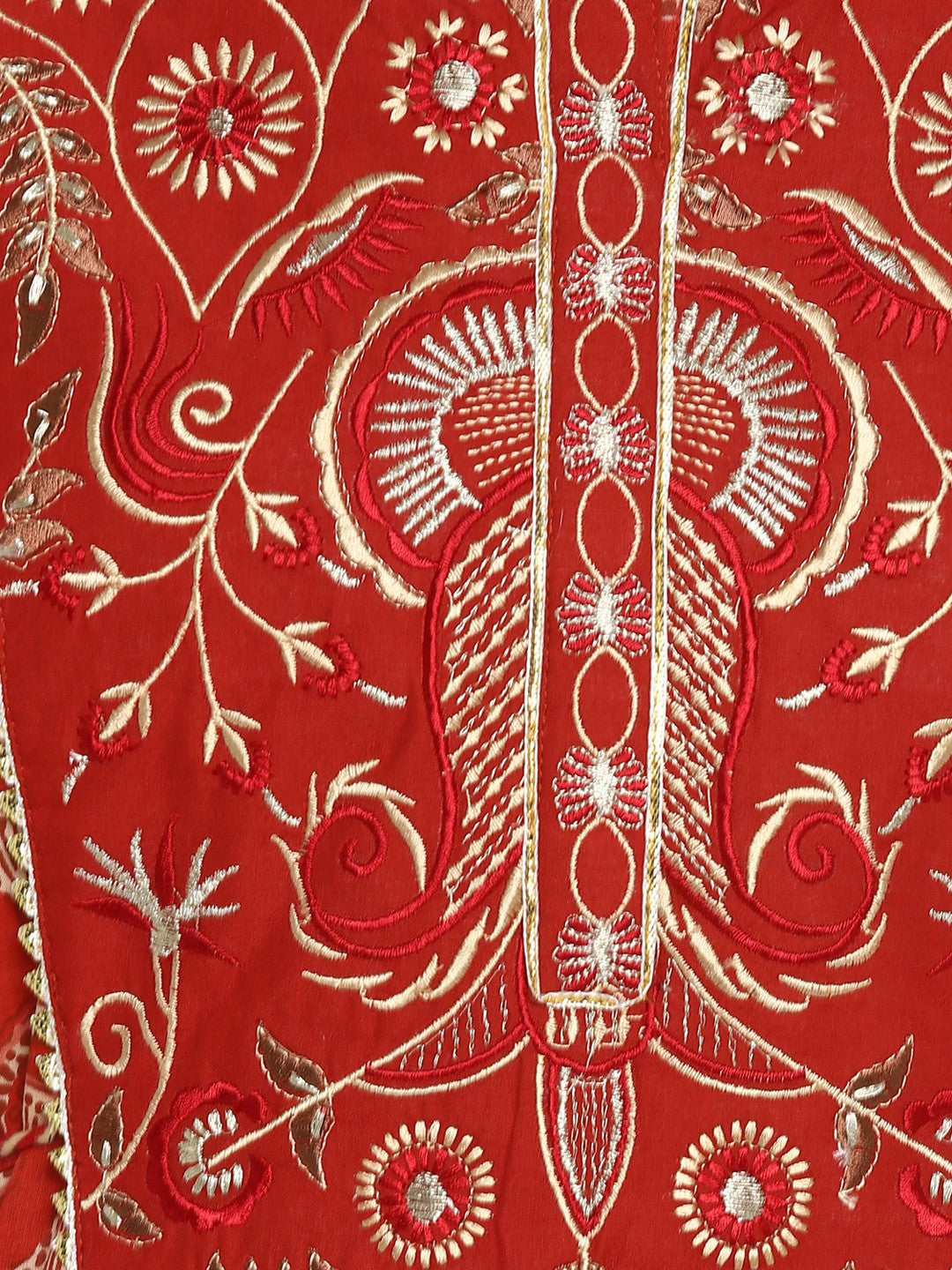 Red Embroidered Anarkali Cotton Kurta