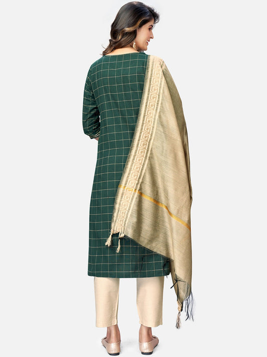Green Sequence Straight Cotton Kurta Set
