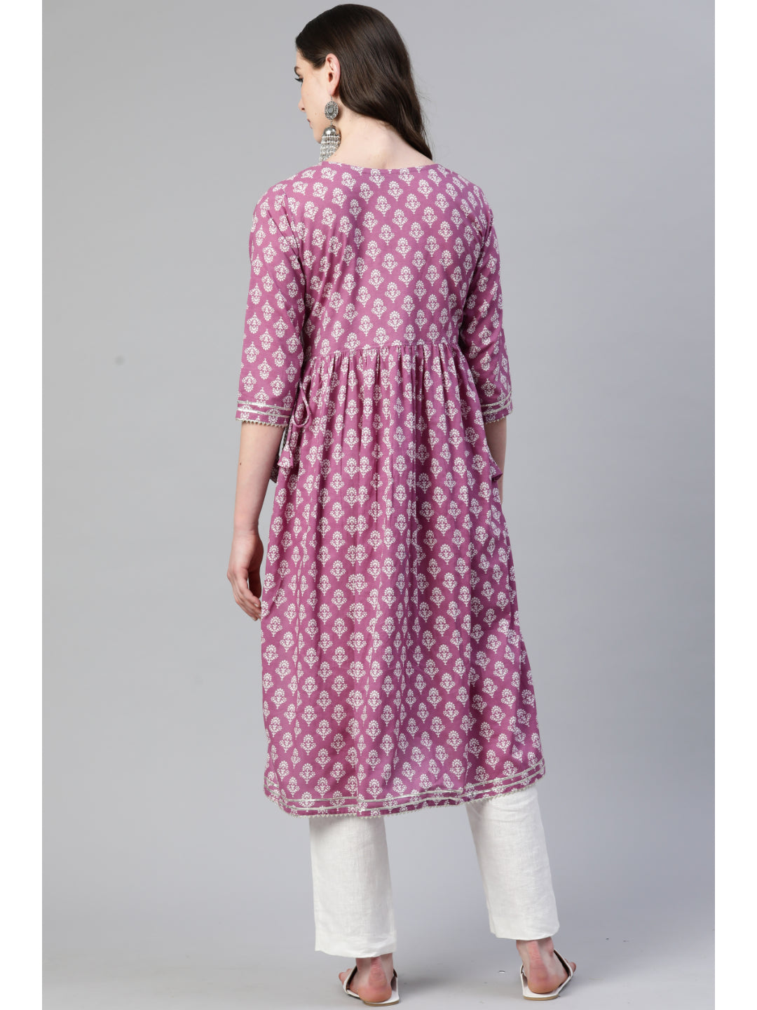 Purple Embroidered A-Line Cotton Kurta