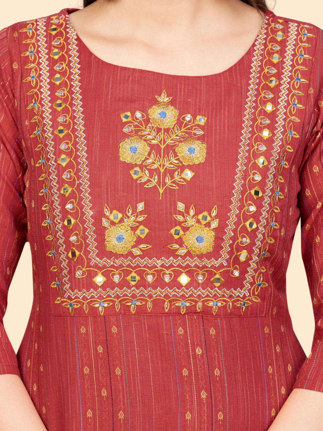 Coral Embroidered Straight Cotton Kurta Set