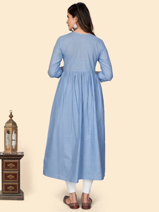 Lavender Embroidered A-Line Cotton Kurta