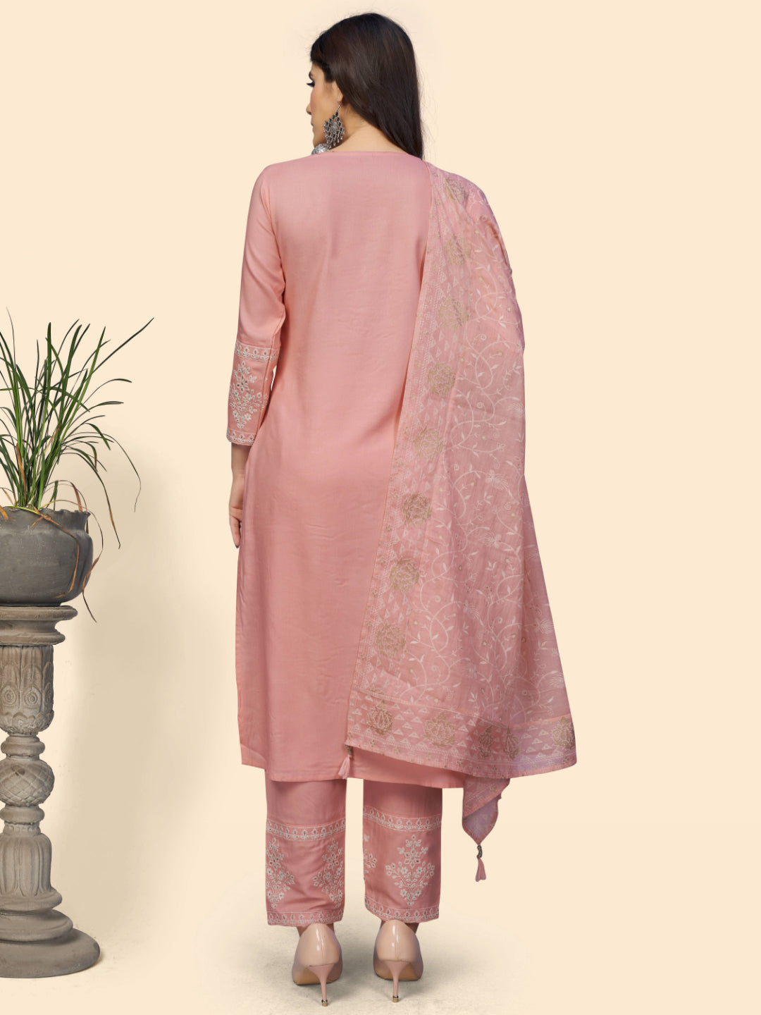 Light Pink Chikankari Straight Rayon Kurta Set