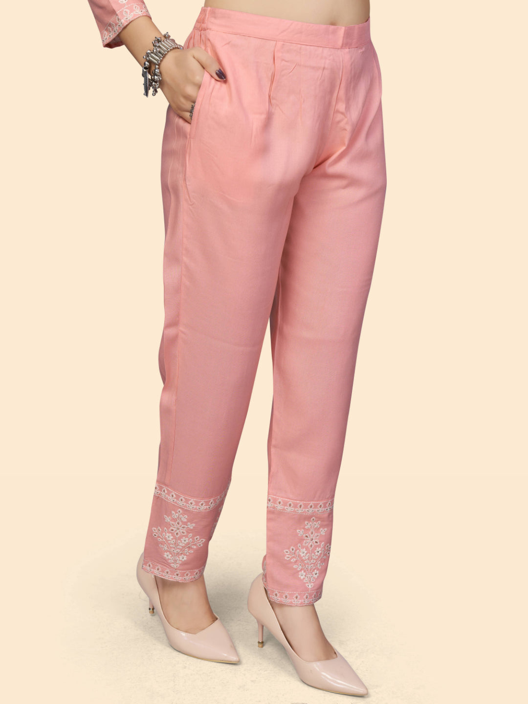 Light Pink Chikankari Straight Rayon Kurta Set