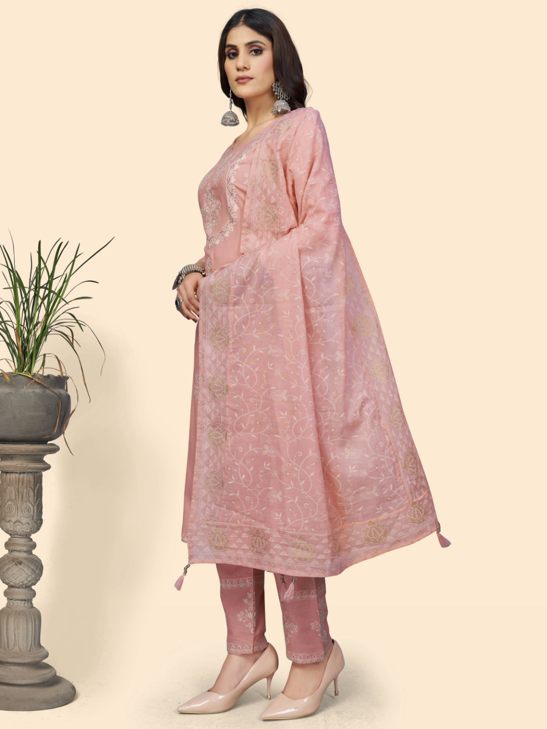 Light Pink Chikankari Straight Rayon Kurta Set