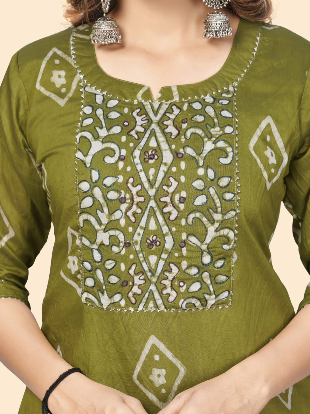 Parrot Green Embroidered Straight Chanderi Kurta Dupatta