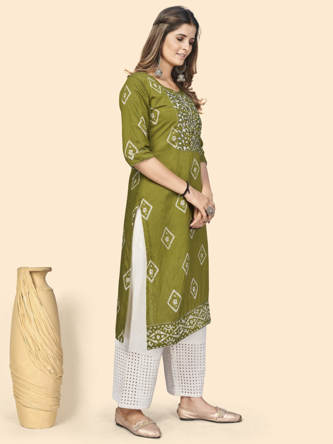 Parrot Green Embroidered Straight Chanderi Kurta Dupatta