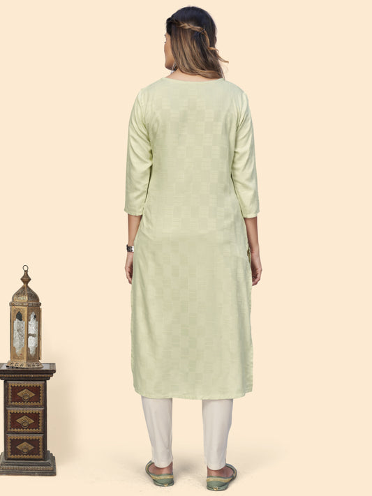 Pista Embroidered Straight Rayon Kurta