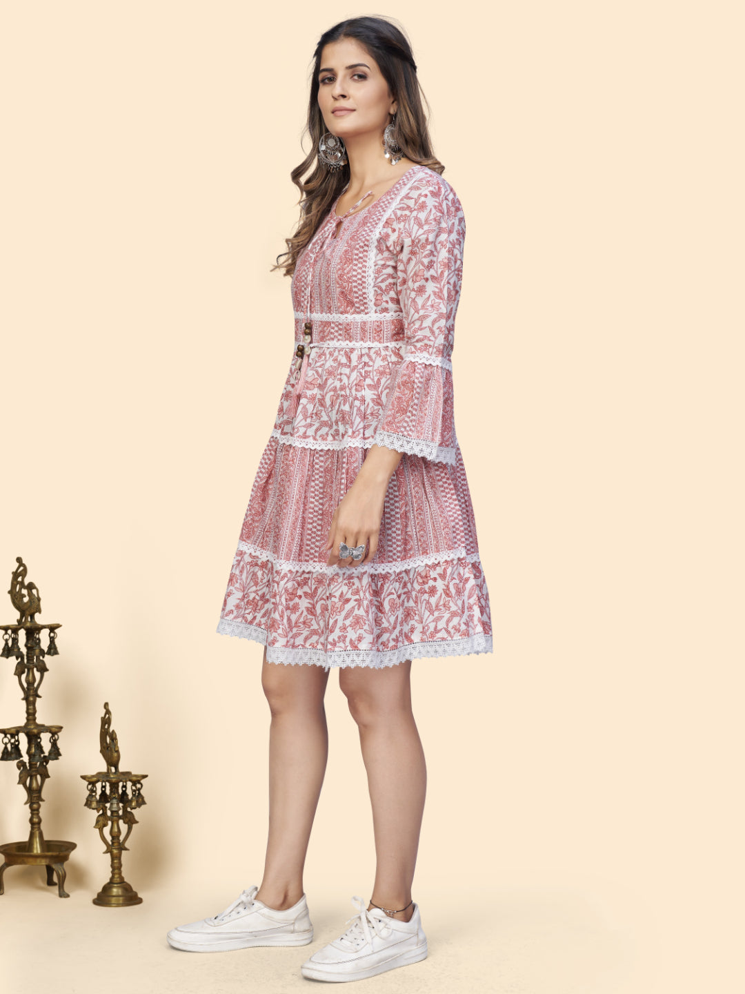 Pink Printed Flared Cotton Dress