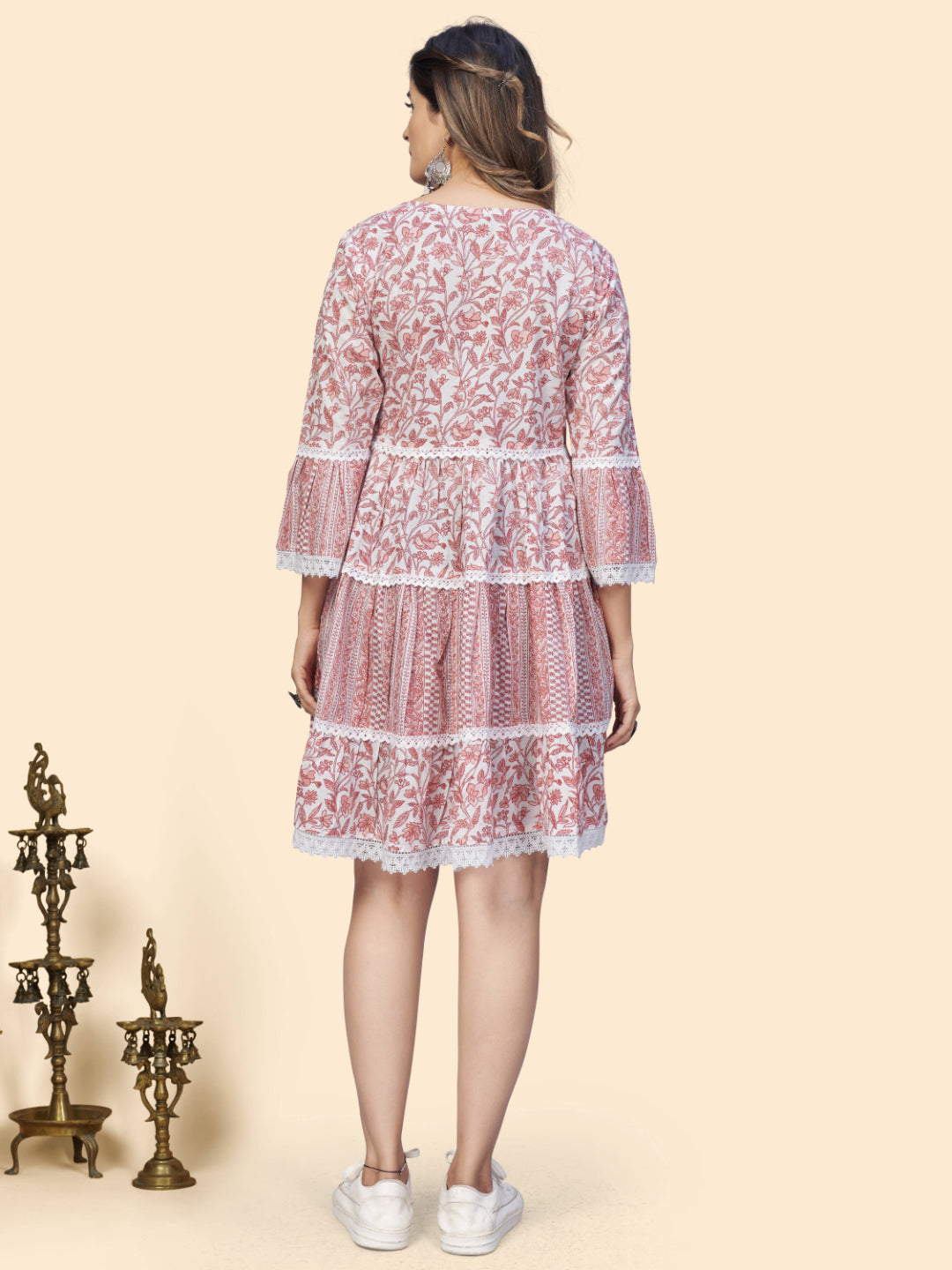 Pink Printed Flared Cotton Dress