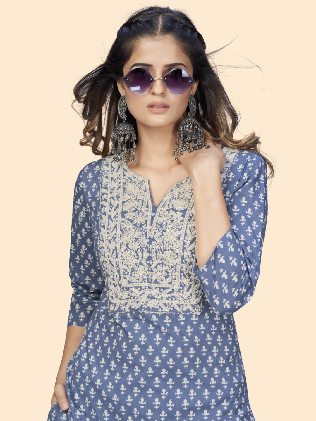 Blue Straight Cotton Kurta With Pant