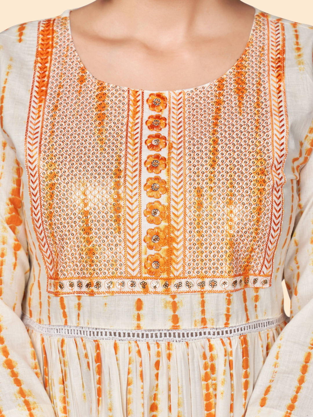 Orange Sequience Flared Cotton Dress