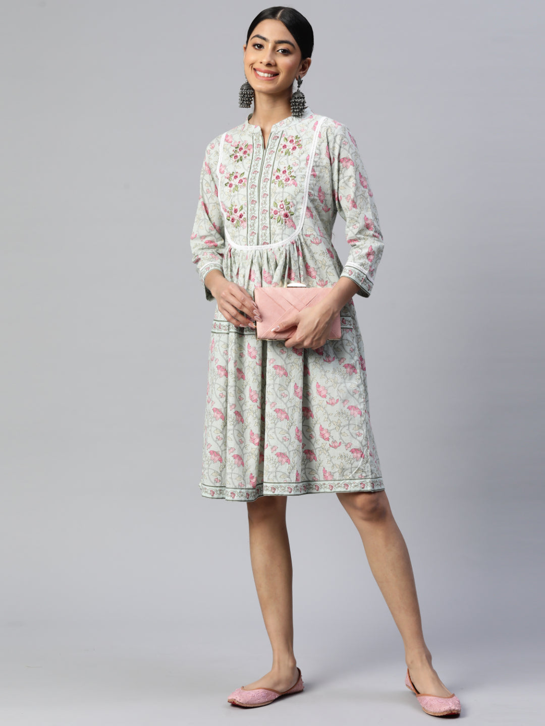 Pista Embroidered Flared Cotton Dress