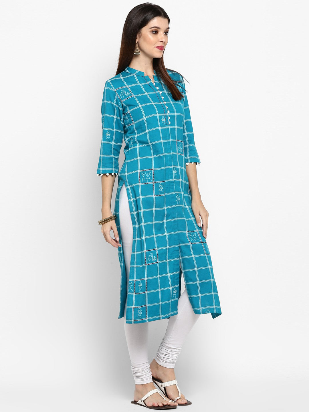 Sky Blue Cotton Straight Kurti