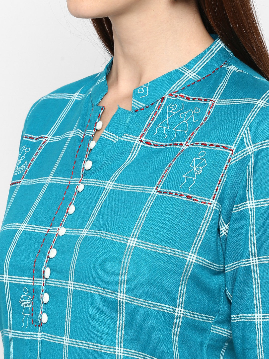 Sky Blue Cotton Straight Kurti
