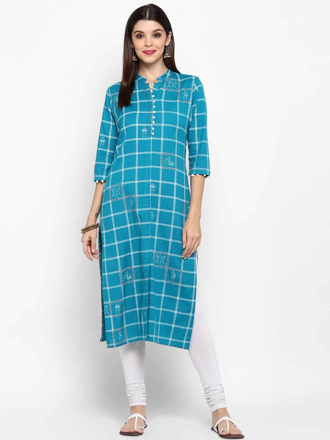 Sky Blue Cotton Straight Kurti