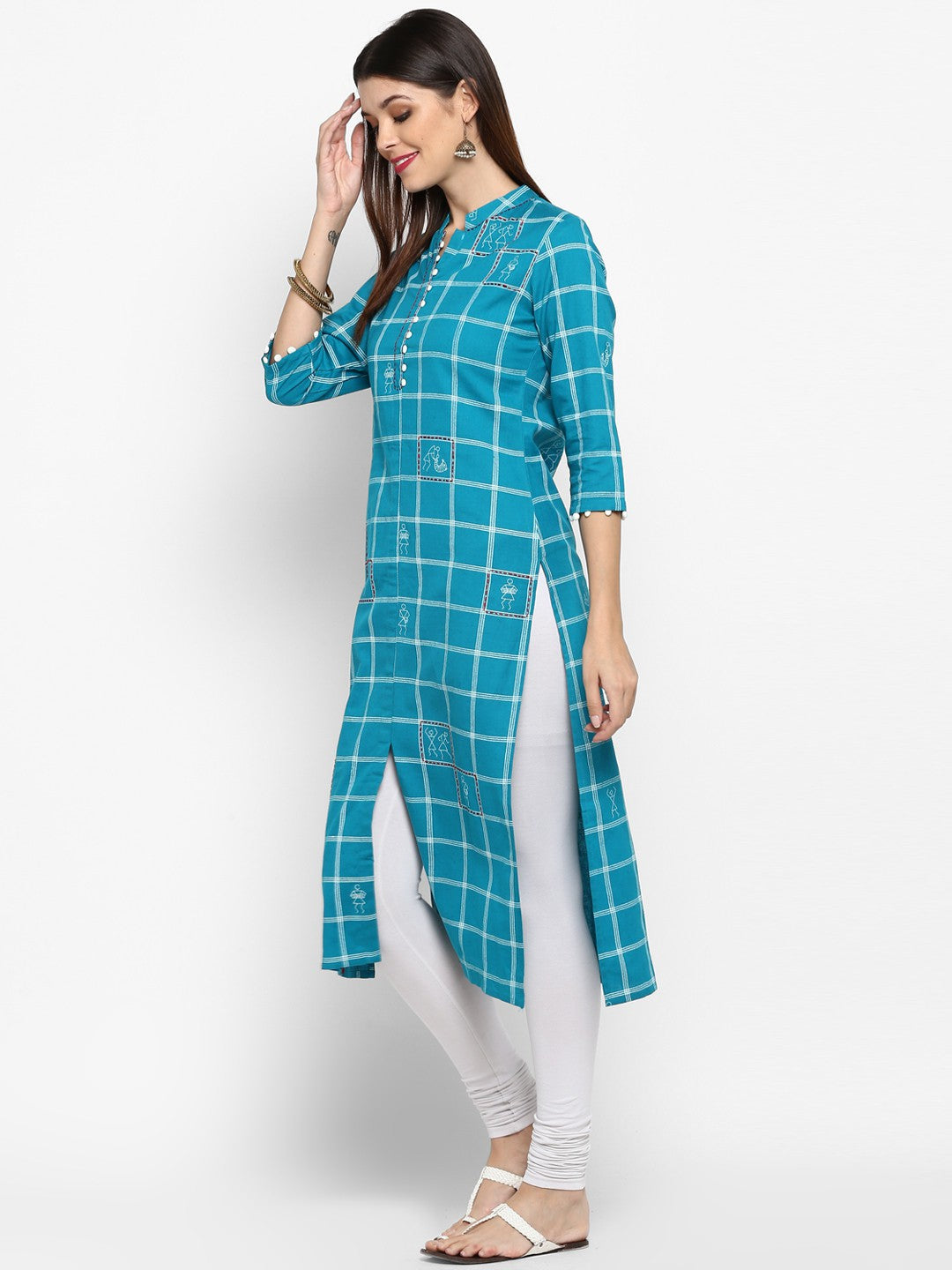 Sky Blue Cotton Straight Kurti