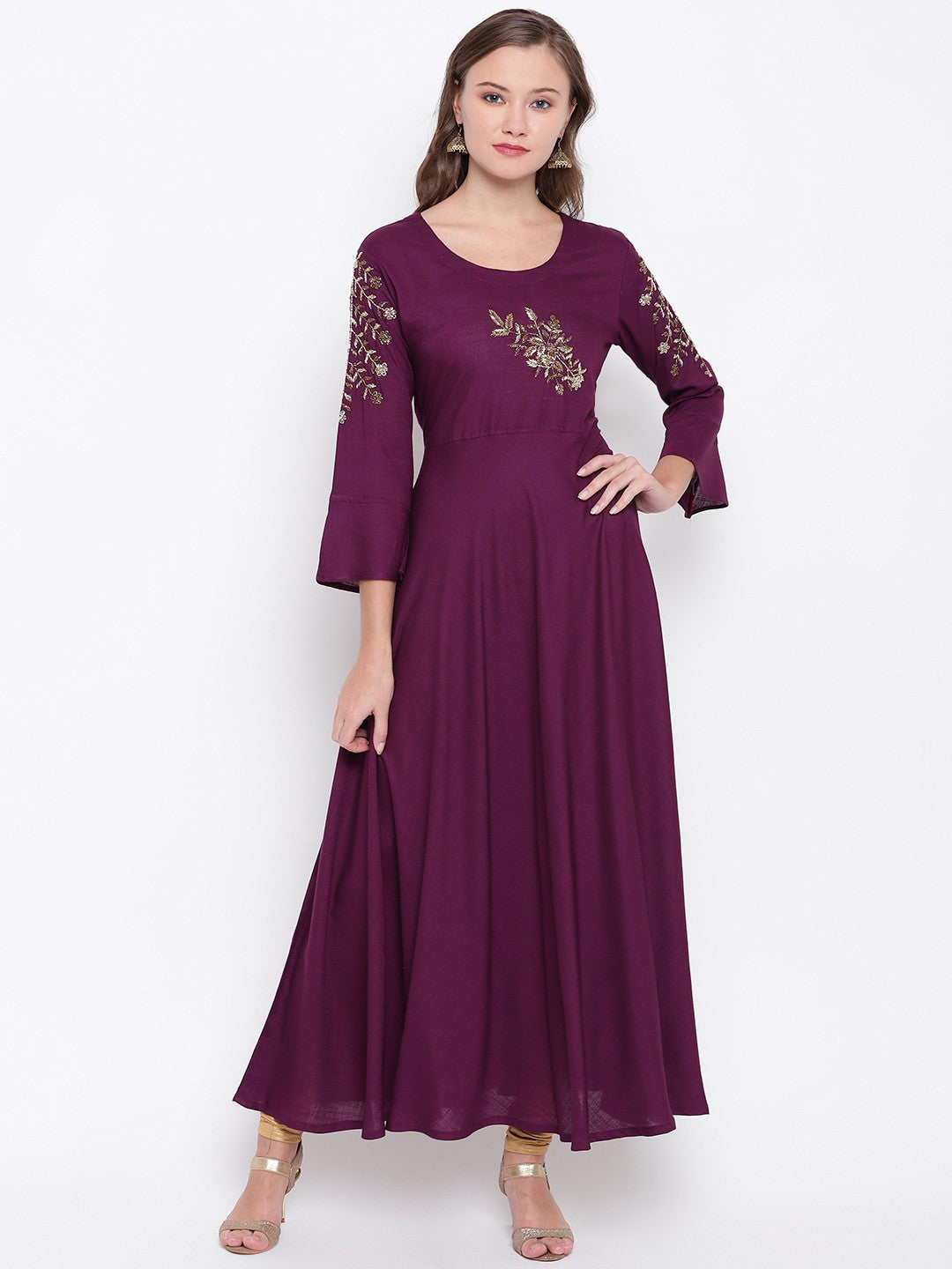 Purple Embroidered Anarkali Rayon Kurti