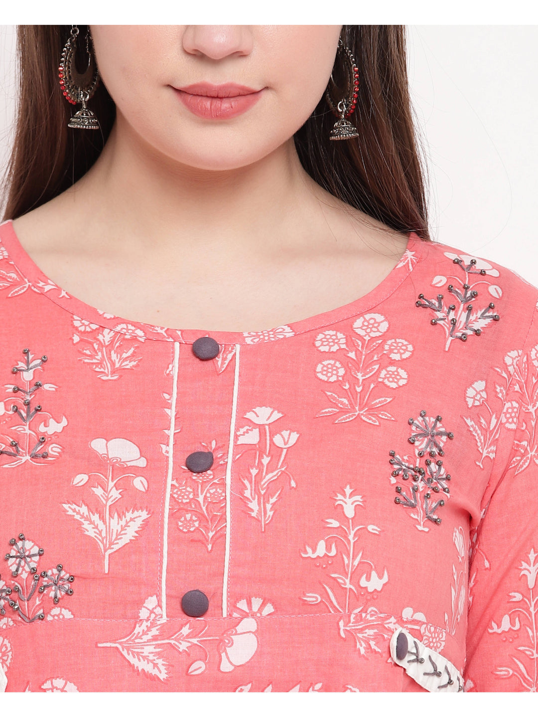 Light Pink Printed Anarkali Cotton Kurti