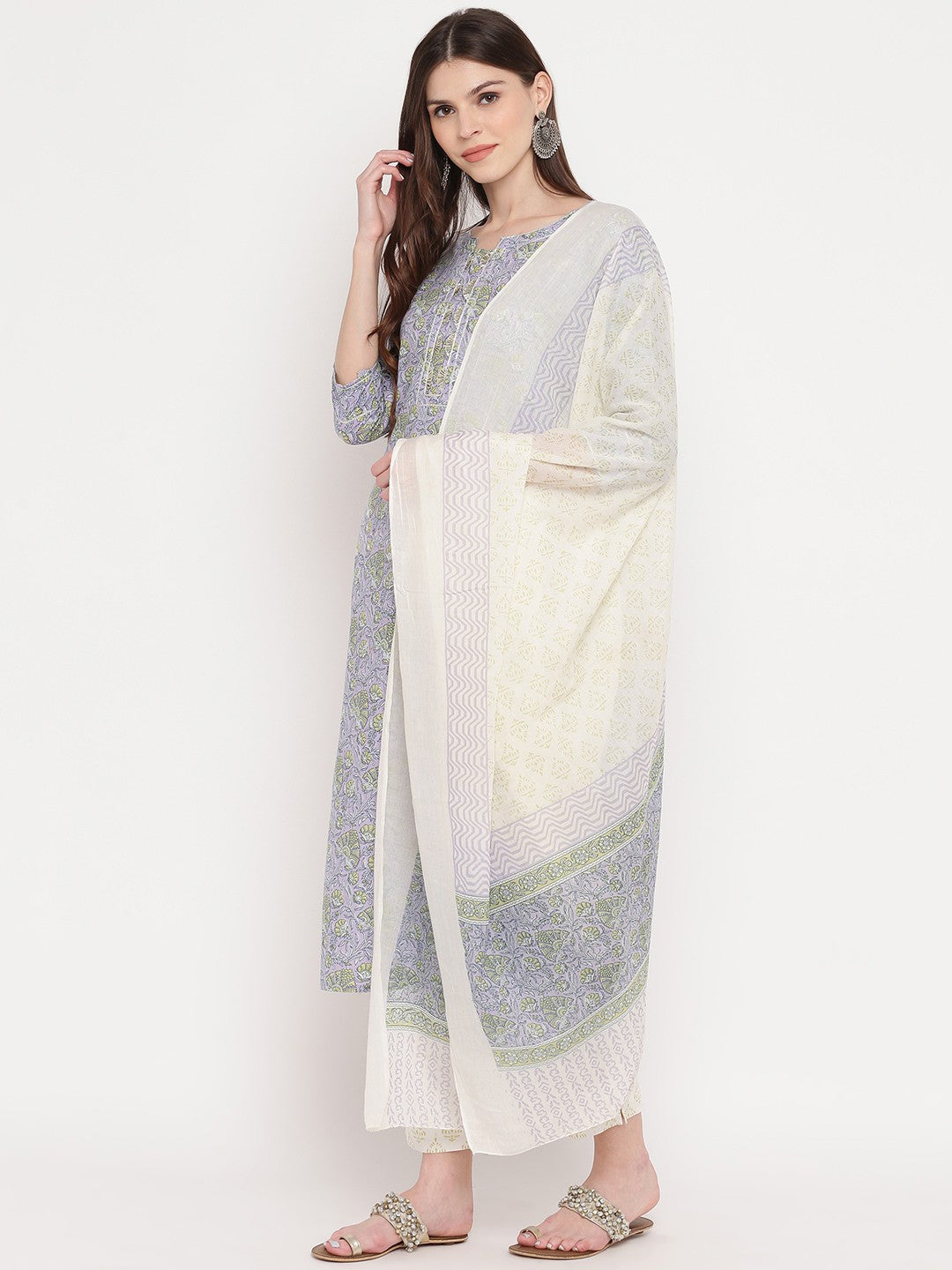 Lavender Embroidered Straight Cotton Kurta Set