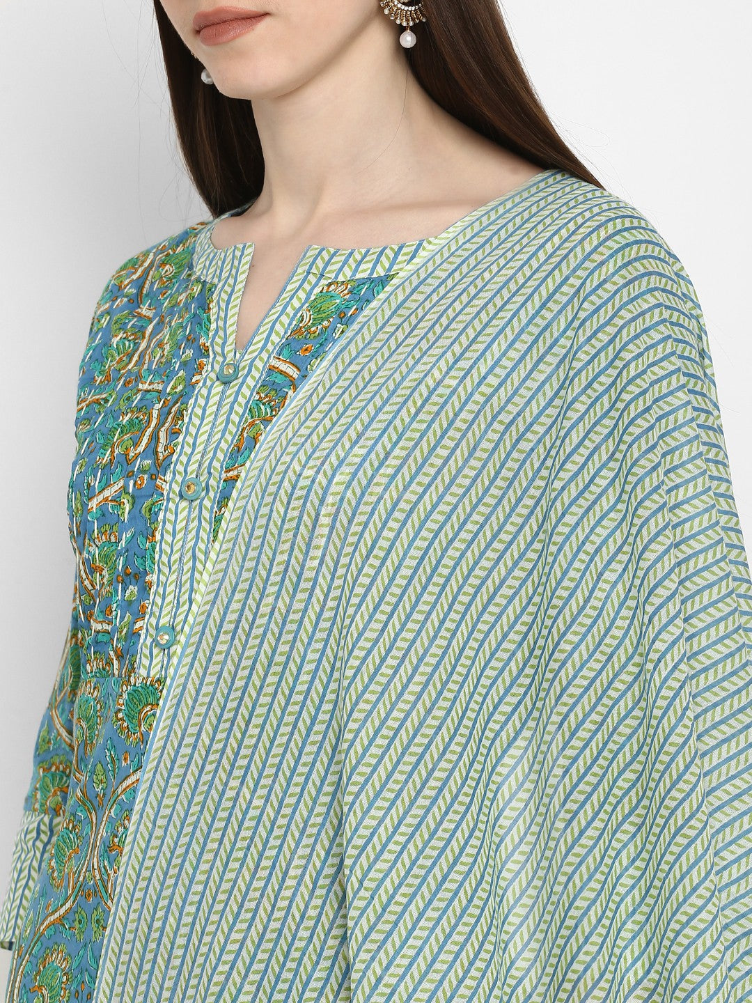 Blue Floral Print Straight Cotton Kurta Set