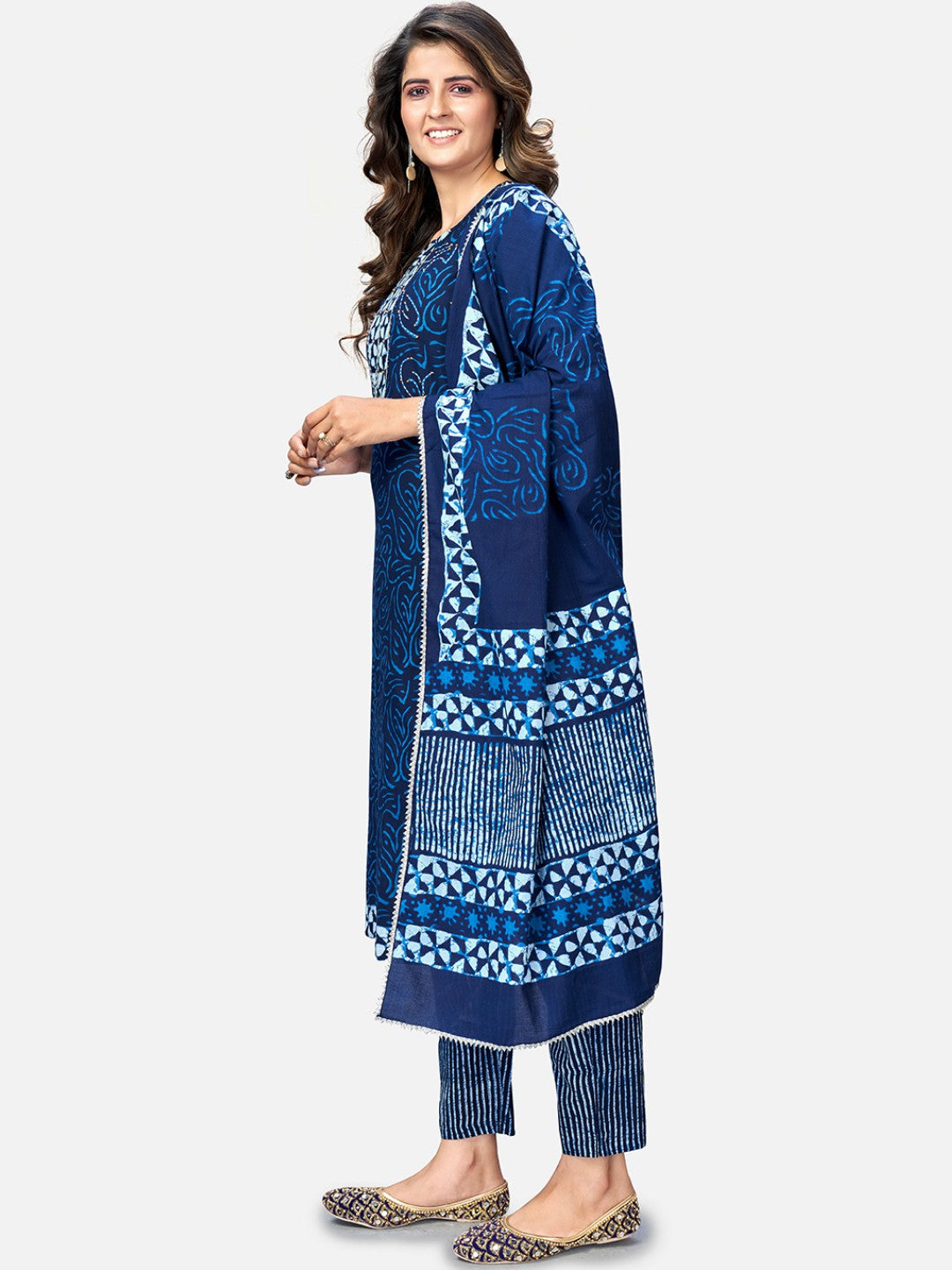 Blue Sequence Straight Cotton Kurta Set