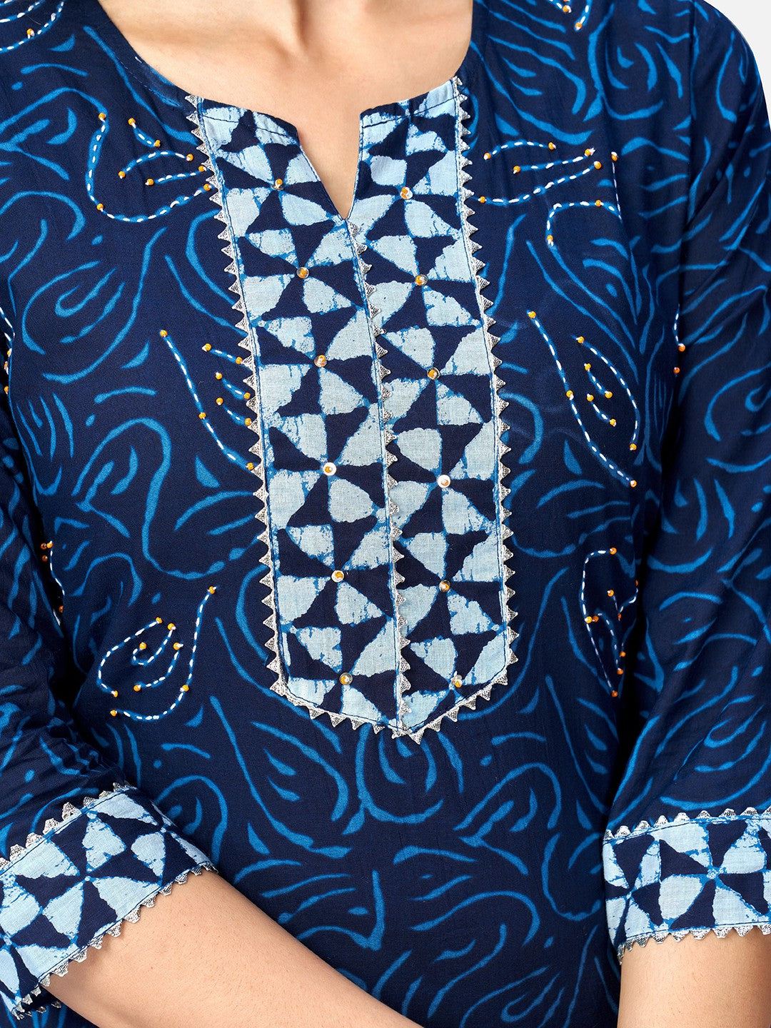 Blue Sequence Straight Cotton Kurta Set