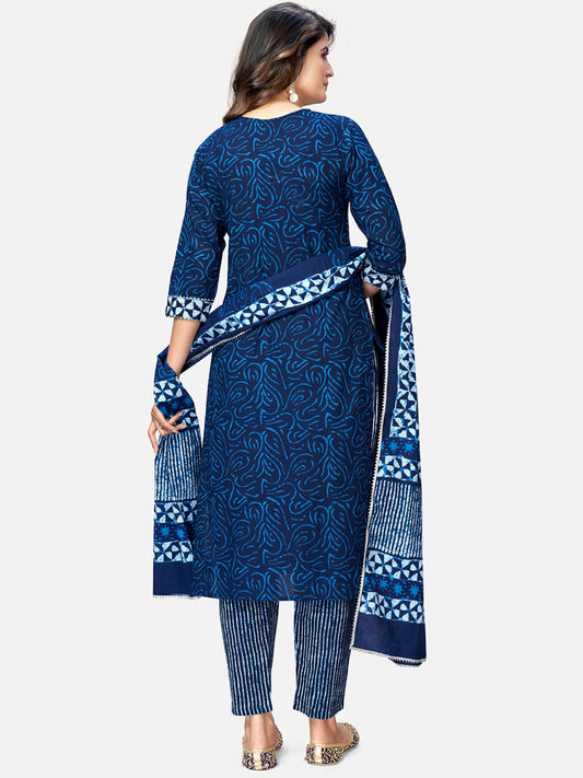 Blue Sequence Straight Cotton Kurta Set