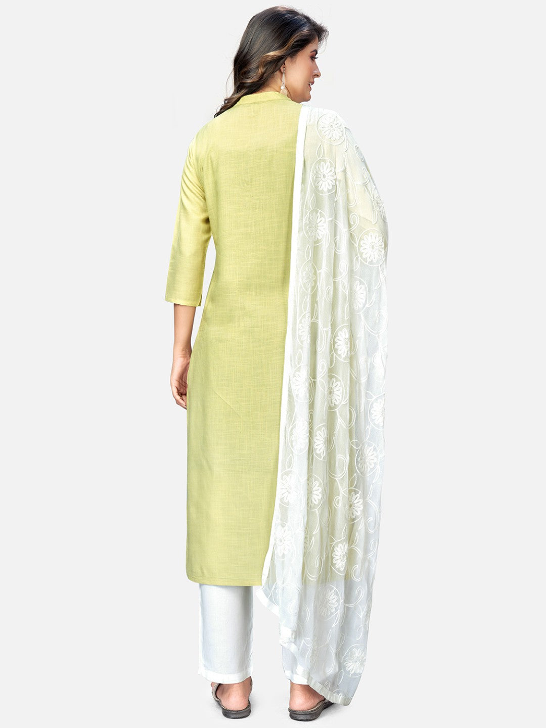 Lime Embroidered Straight Rayon Kurta Set